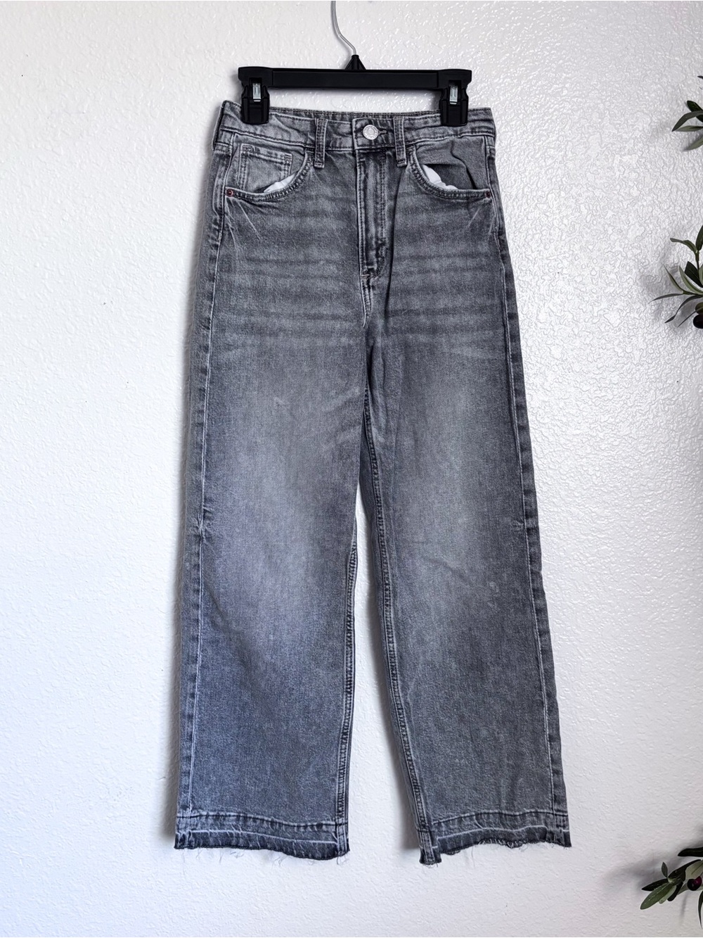 H&M Girls Classic Grey Washed Wide-Leg Jeans